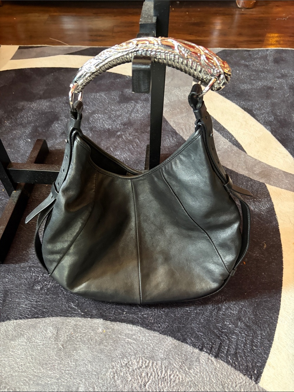 Rare Vintage Tom Ford Era Yves Saint Laurent Mombasa Black Leather Hobo Bag - Picture 12 of 14